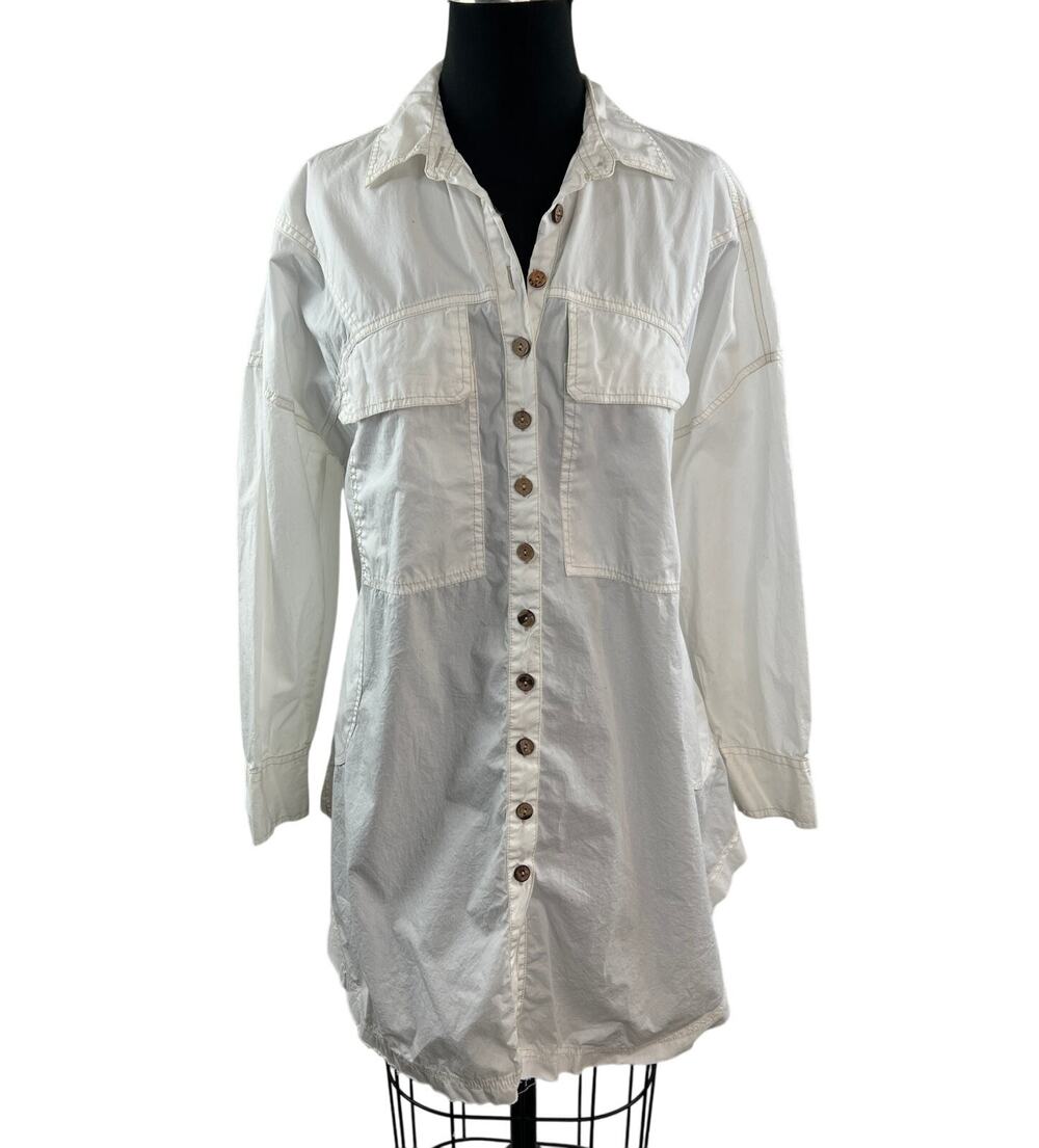 We The Free People White Shirt Dress Cotton Collared Hem Button-Up Size X-Small